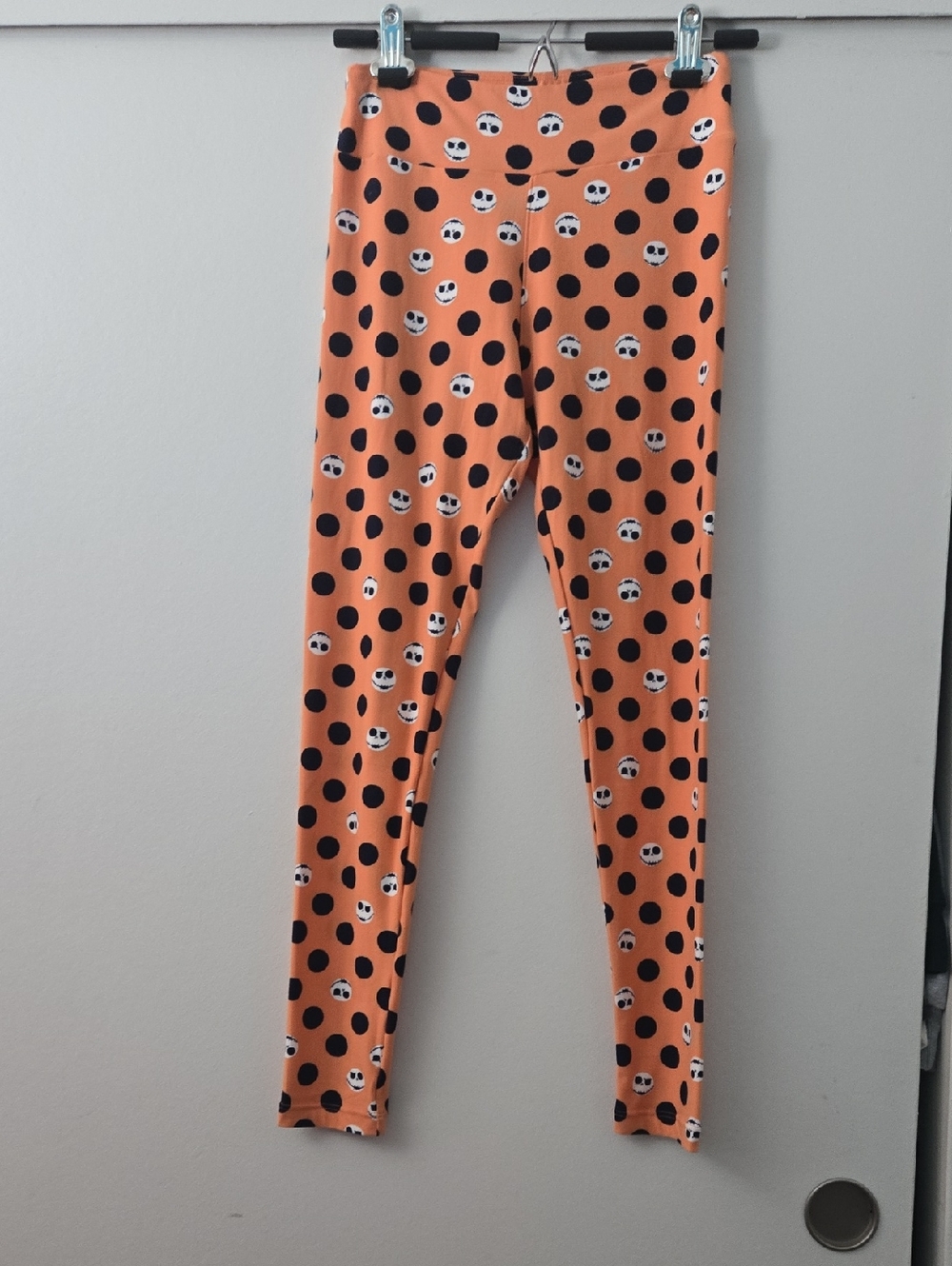 Womens Lularoe Orange Polka Dot Jack Skellington Leggings